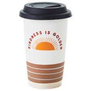NEW HALLMARK KINDNESS IS GOLDEN CERAMIC TRAVEL MUG 9OZ